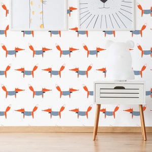 Fox wallpaper for nursery, removable wallpaper, kids wallpaper, peel and stick wall mural, self adhesive wall sticker
