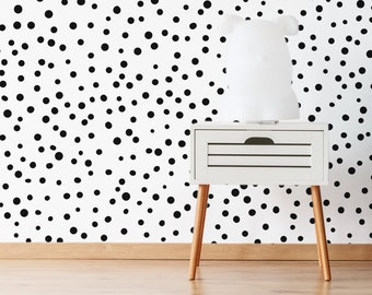 Dots wallpaper, minimalistic nursery wallpaper, black and white pattern in scandinavian style, peel and stick wall decal, removable mural#