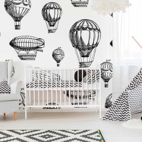 Nursery Wallpaper With Hot Air Balloon Peel and Stick Wall - Etsy