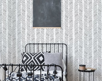 Gray chevron wallpaper, self adhesive wall mural, scandinavian nursery peel and stick wallpaper, kids room temporary wallpaper