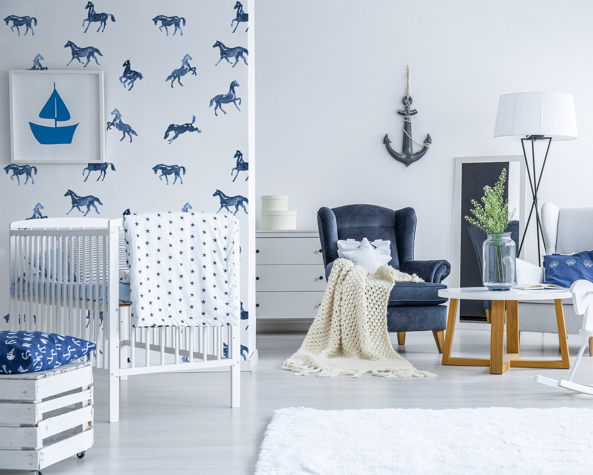 Hand Painted Horses Wallpaper Peel and Stick Kids Wall Mural Etsy