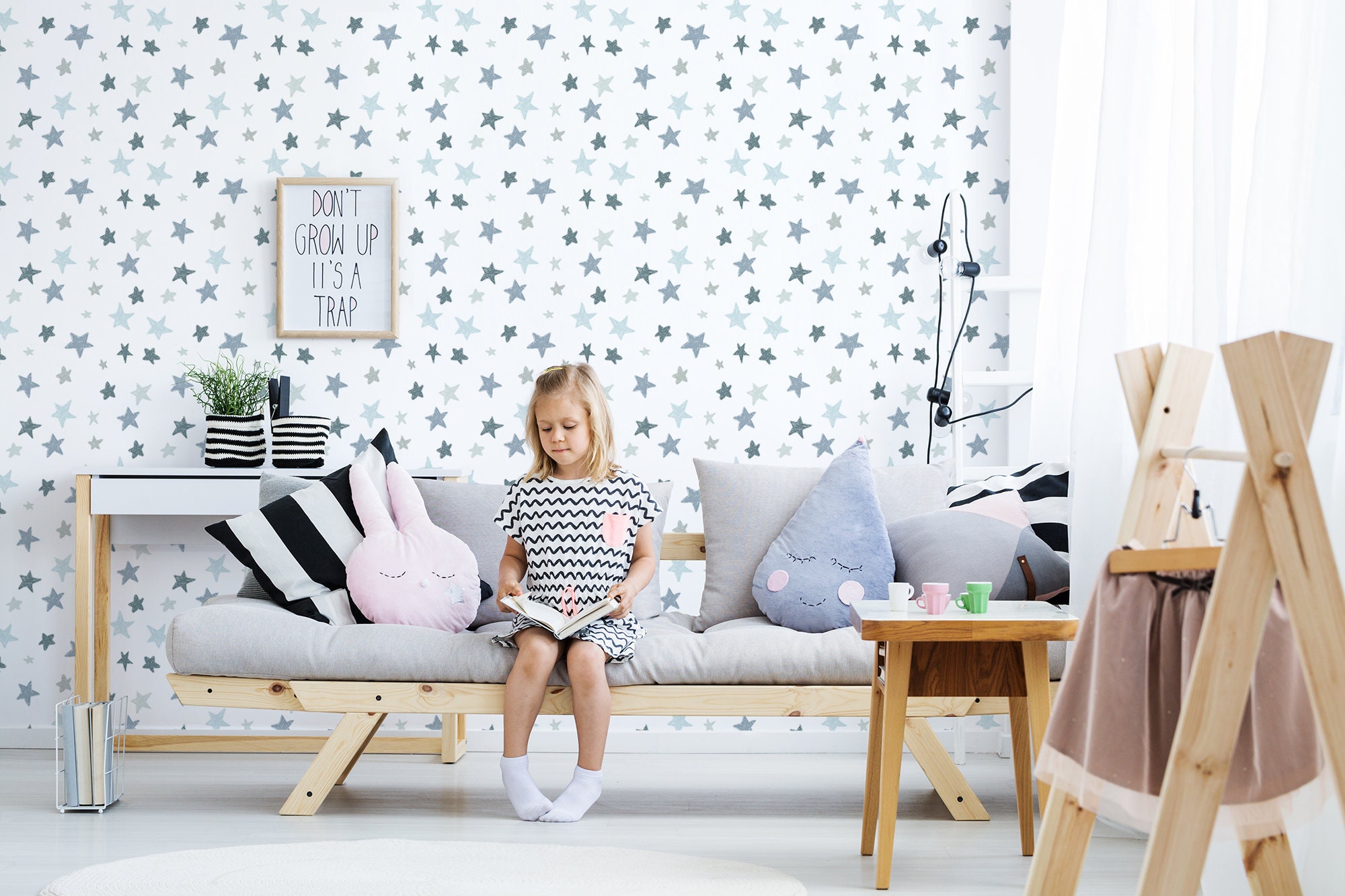 Blue Stars Removable Wallpaper Nursery Wallpaper Peel and - Etsy Blue Stars Removable Wallpaper Nursery Wallpaper Peel and - Etsy