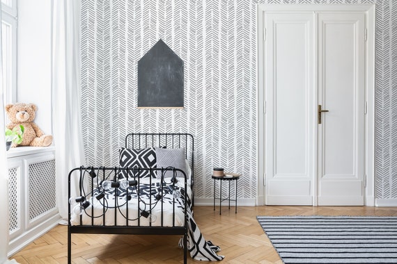 geometric pattern in scandinavian style self adhesive wallpaper peel and stick wall mural temporary wallpaper Grey chevron wallpaper