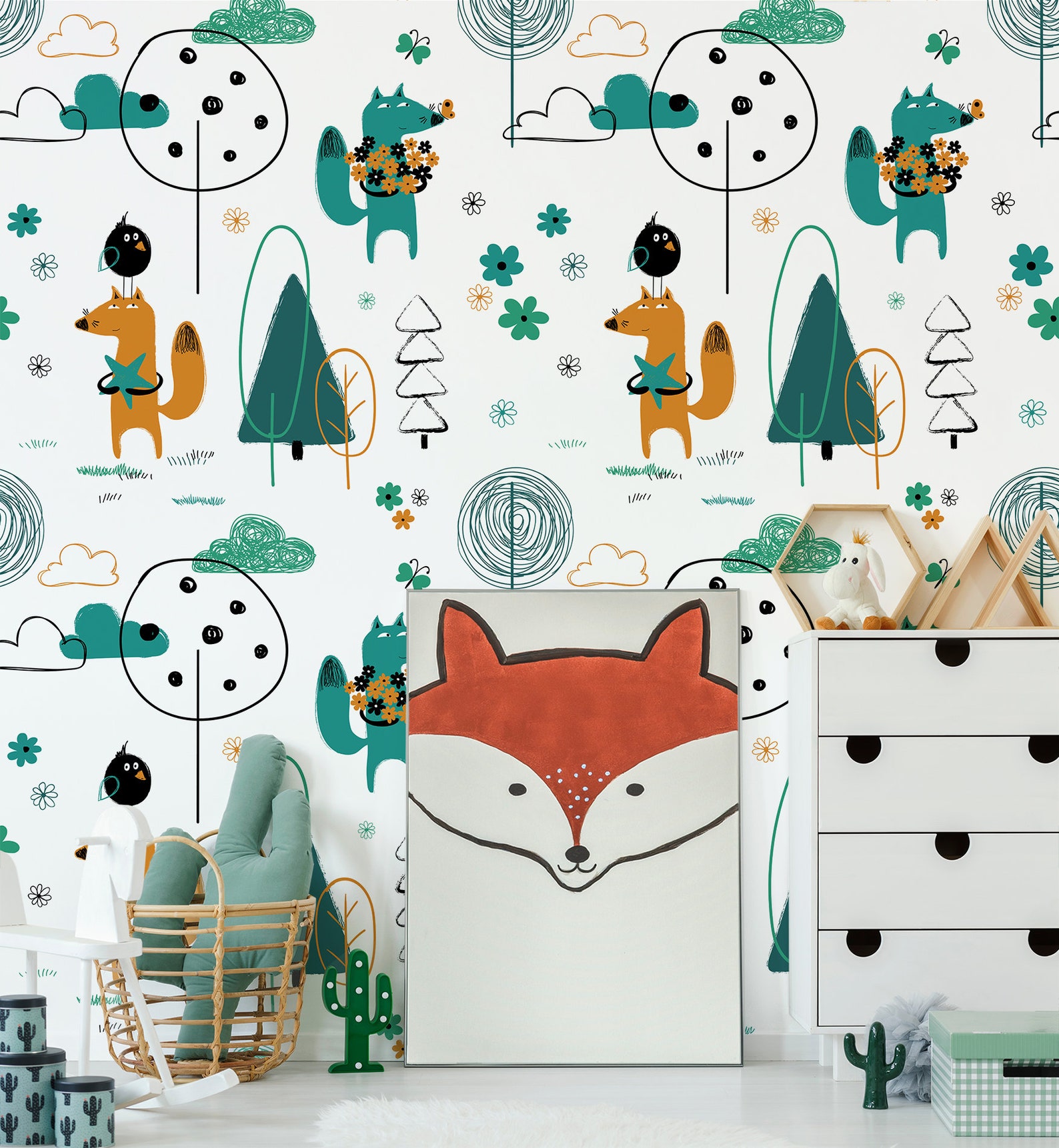 Kids Wallpaper With Funny Fox Peel and Stick Kids Wall | Etsy