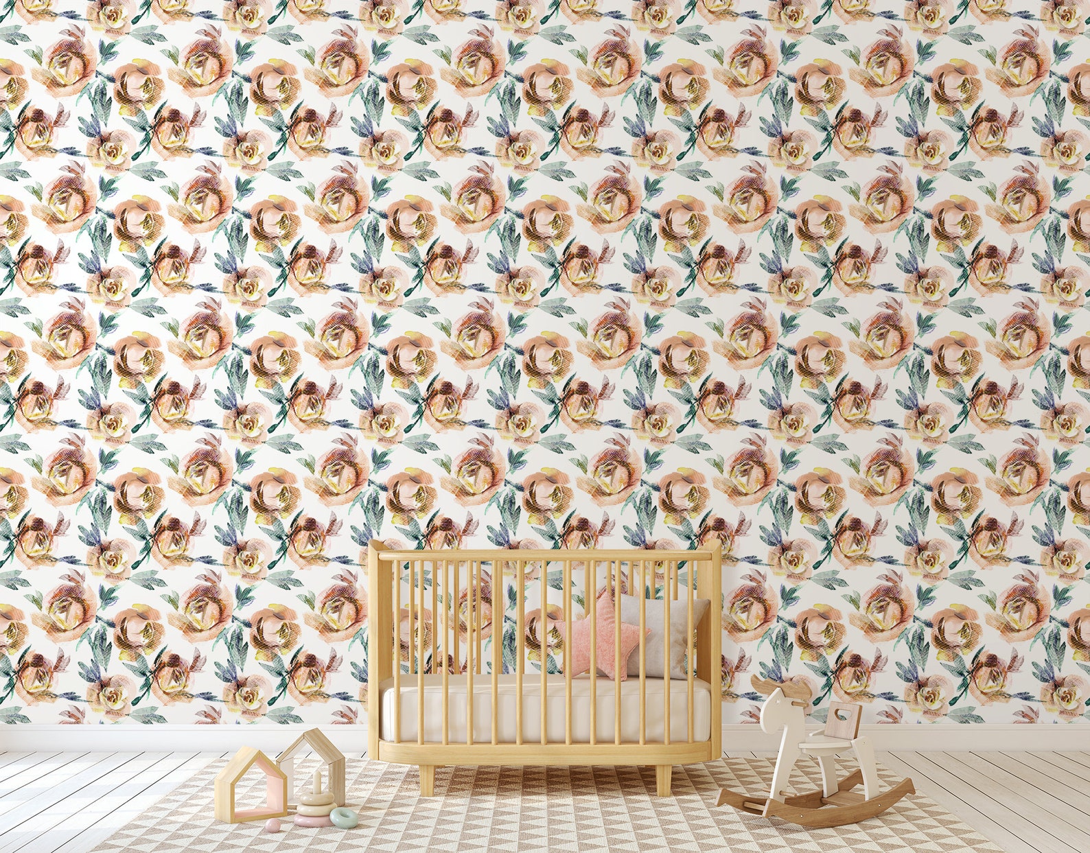 Nursery Watercolor Wallpaper With Roses Self-adhesive Wall - Etsy
