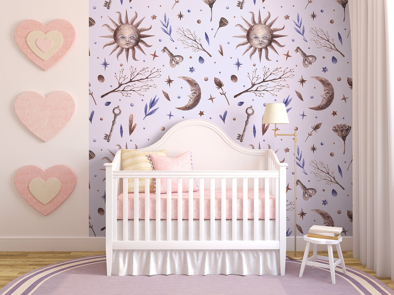Kids Wallpaper, Astrology Symbols, Sun and Moon Wallpaper, Nursery Wall ...