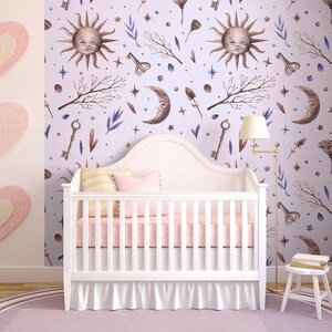 Kids Wallpaper, Astrology Symbols, Sun and Moon Wallpaper, Nursery Wall ...
