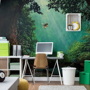 Magical woodland wall mural, kids wallpaper, forest wallpaper, nursery wall mural, wall art, peel and stick or traditional vinyl wallpaper
