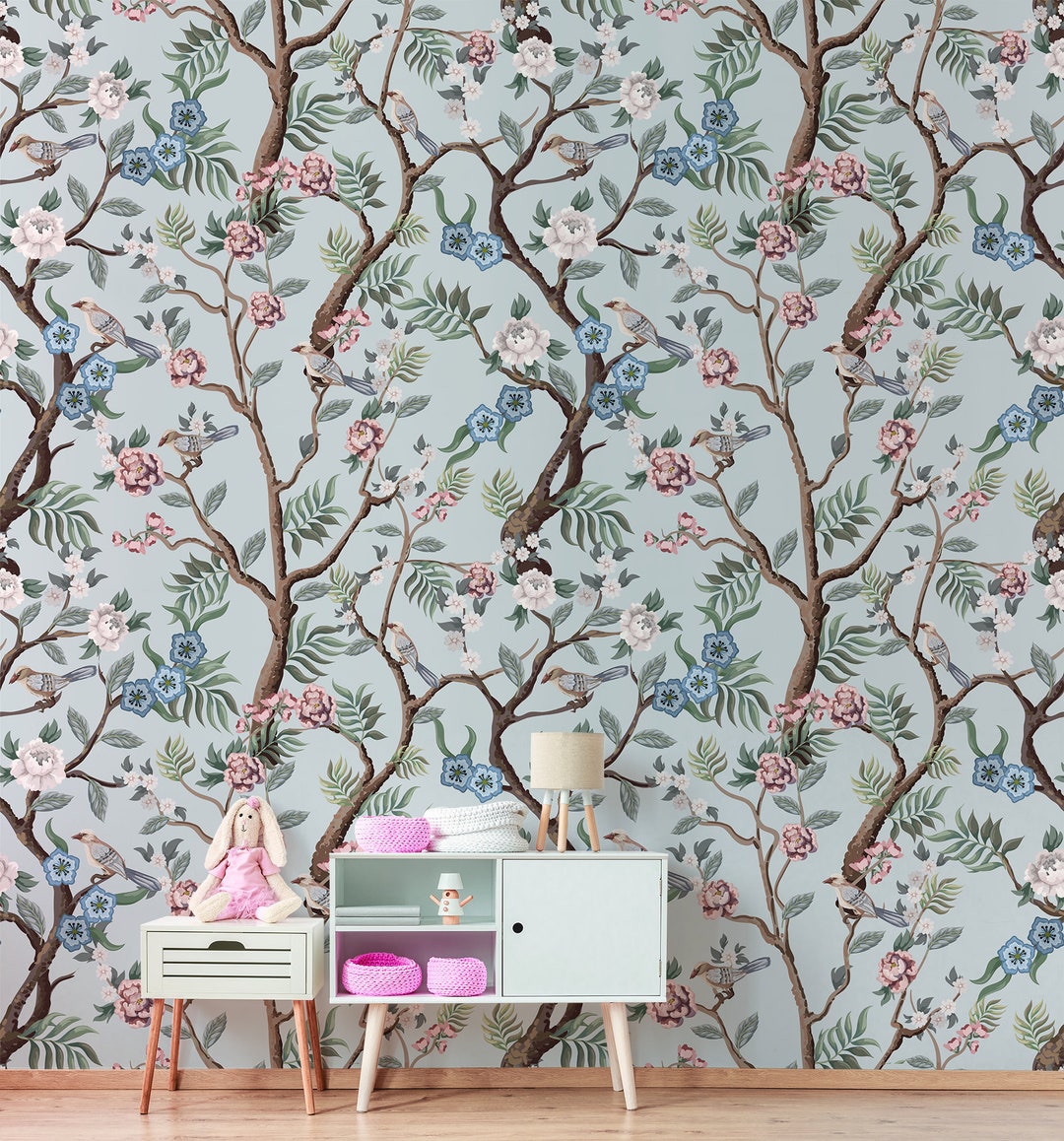 Chinoiserie Wallpaper for Nursery, Peel and Stick Wall Mural, Kids ...