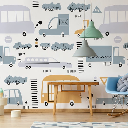 Cars Wallpaper Kids Removable Wallpaper Boys Room Peel and Etsy