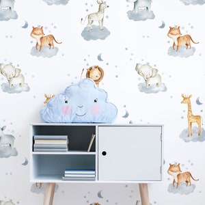 Sleeping safari animals wallpaper for kids room, peel and stick, self adhesive, nursery wallpaper, kids room wall decor