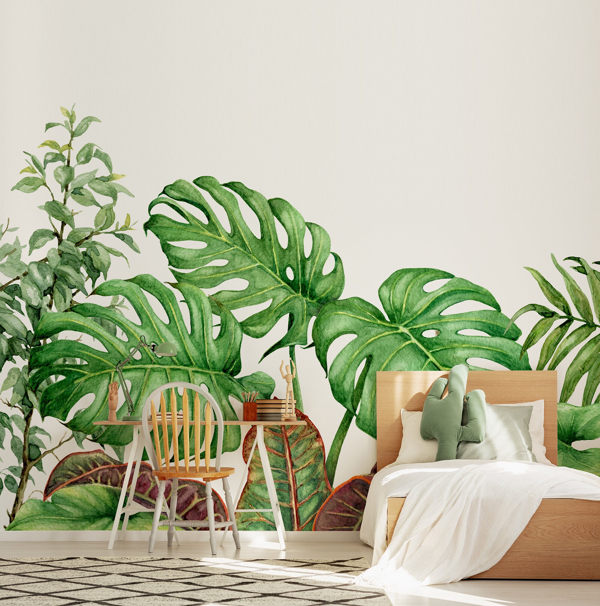 Kids Wallpaper Mural, Watercolor Jungle, Peel and Stick Wall Mural ...
