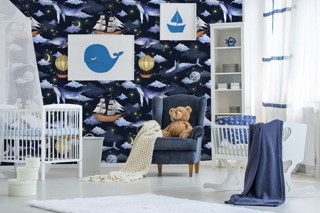 Fantasy Nursery Kids Wallpaper, Watercolor Pattern Wall Mural, Peel and ...