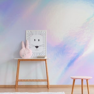 Murale astratto della nuvola della nuvola, carta da parati peel e stick, carta da parati del cielo e dell'arcobaleno, murale del cielo, decorazione della parete della stanza del bambino