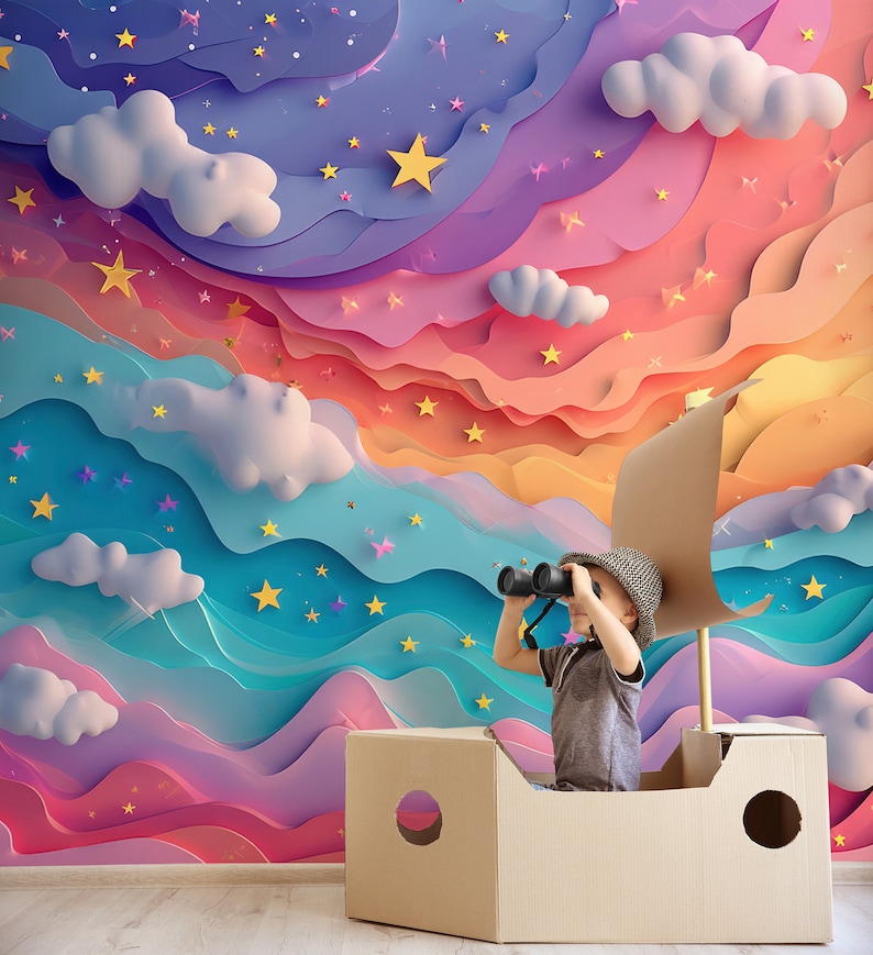 Colorful Abstract Nursery Rainbow Wall Mural, Peel and Stick Wallpaper ...