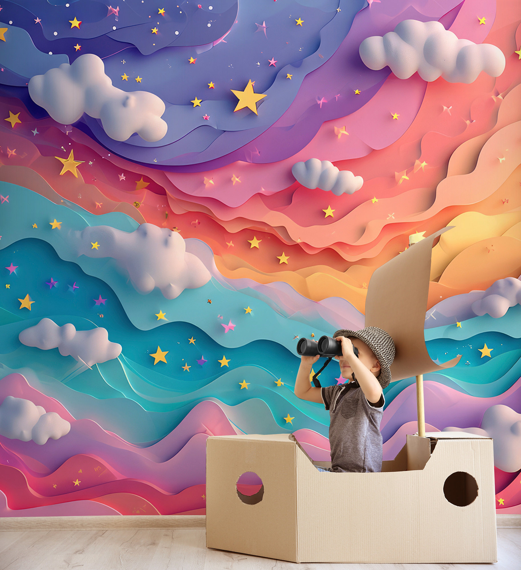 Colorful Abstract Nursery Rainbow Wall Mural, Peel and Stick Wallpaper ...