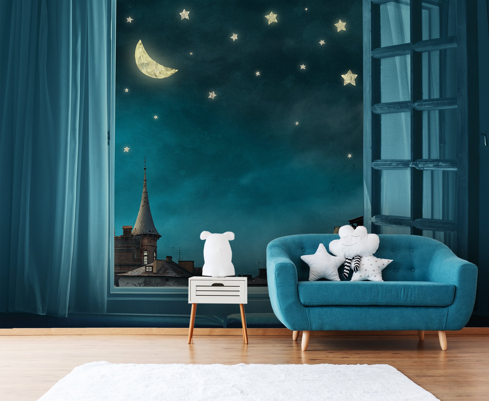 Dark Night Sky Removable Wallpaper Kids Room Peel and Stick Nursery