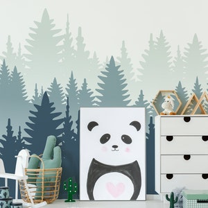 Bella carta da parati con alberi della foresta, carta da parati peel and stick per la stanza dei bambini, arte della parete degli alberi, murale rimovibile