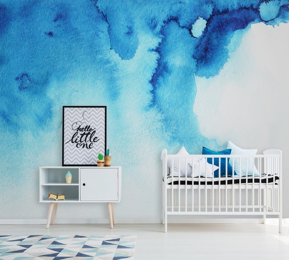 Kids wallpaper with watercolor splash, peel and stick nursery wall mural, nursery wall print, watercolor wallpaper, home decor for baby room