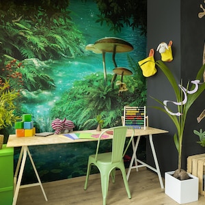 Fantasievolles Waldwandbild, Kindertapete, Waldtapete, Kinderzimmerwandbild, Wandkunst, Abziehen und Aufkleben oder traditionelle Vinyltapete