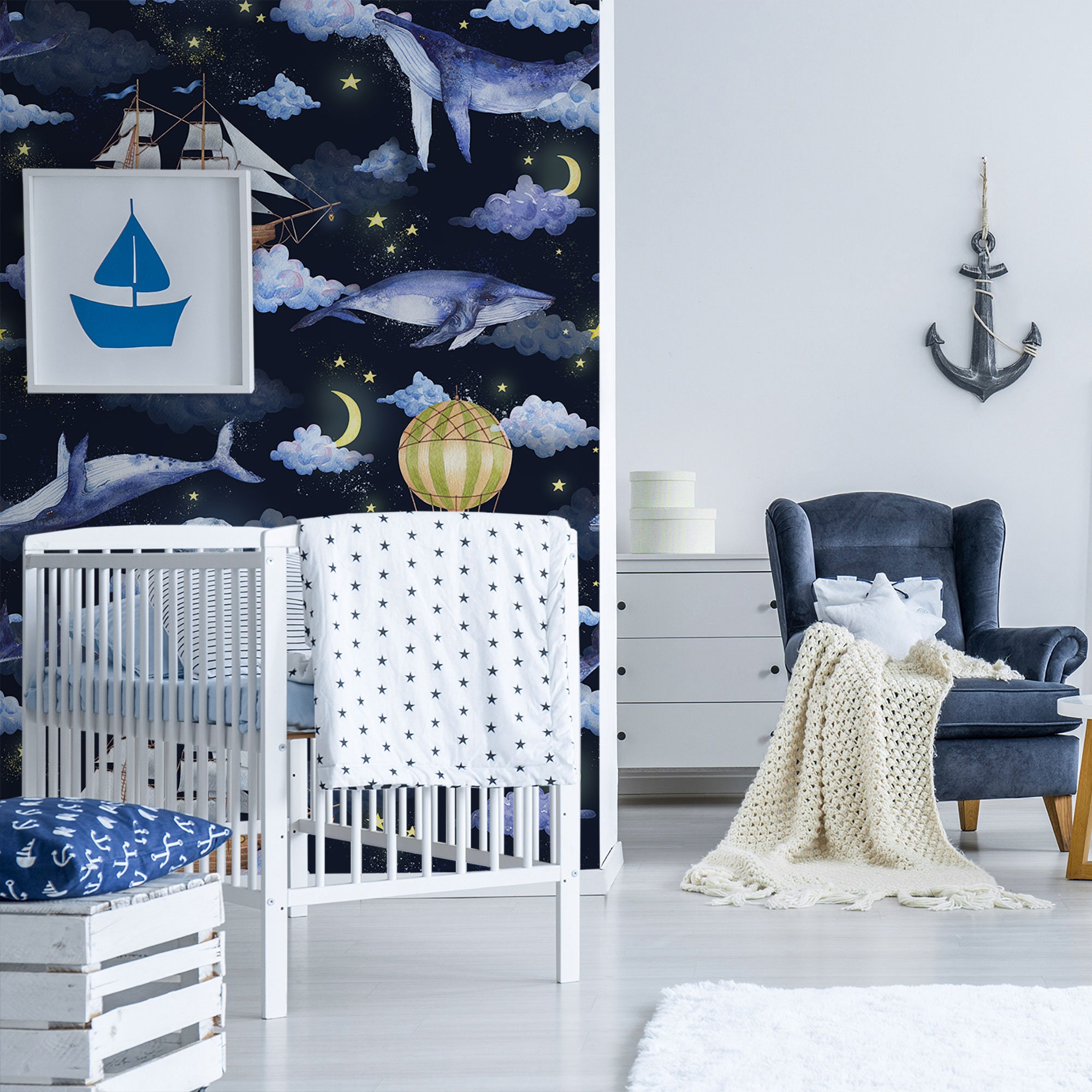 Fantasy Nursery Kids Wallpaper, Watercolor Pattern Wall Mural, Peel and ...