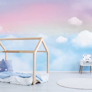 Beautiful sky wallpaper, self adhesive wall decal, pastel colors wallpaper, nursery wallpaper, peel and stick wall mural