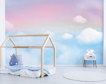 Hermoso papel tapiz de cielo, calcomanía de pared autoadhesiva, papel tapiz de colores pastel, papel tapiz para guardería, mural de pared despegable y pegable
