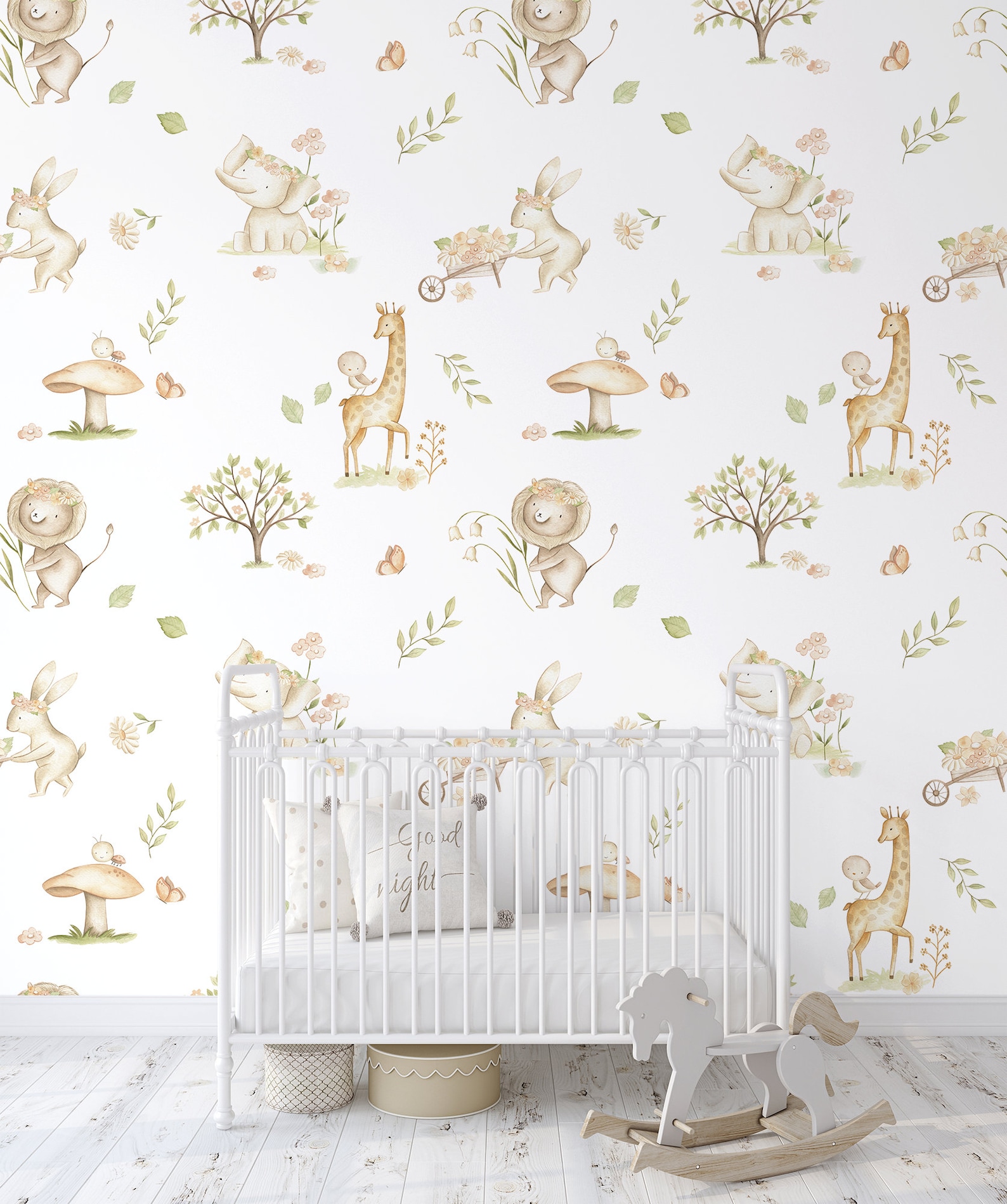 Woodland Baby Animals Wallpaper Kids Nursery Wallpaper Etsy