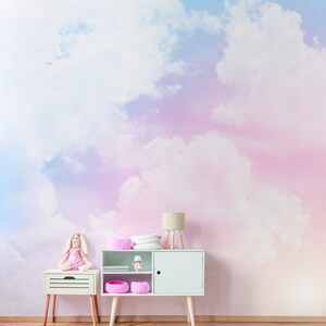 Cloud Removable Wallpaper, Kids Room Wall Mural, Abstract Pink and Blue ...