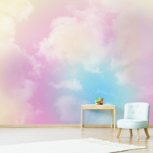 Pastel Clouds Kids Room Wall Mural, Pink Sky Peel and Stick Removable ...