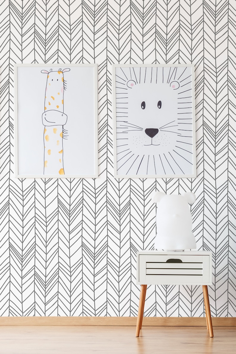 Herringbone nursery wallpaper minimalistic kids wallpaper Etsy