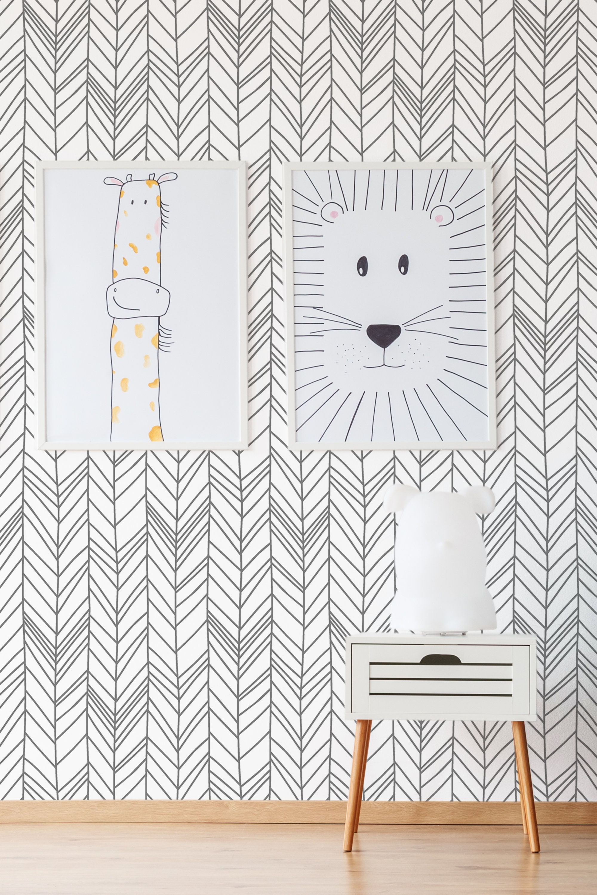 Herringbone nursery wallpaper minimalistic kids wallpaper Etsy