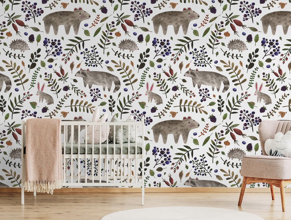Woodland Wallpaper Kids Nursery Wallpaper Removable | Etsy