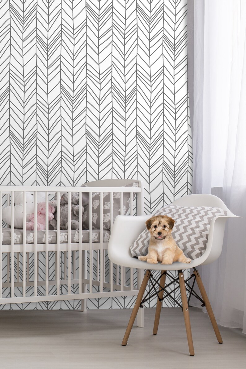 Herringbone nursery wallpaper minimalistic kids wallpaper Etsy