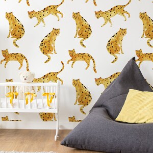 Leopard wallpaper mural, self adhesive wallpaper, removable wallpaper, watercolor nursery wallpaper, peel and stick temporary wallpaper