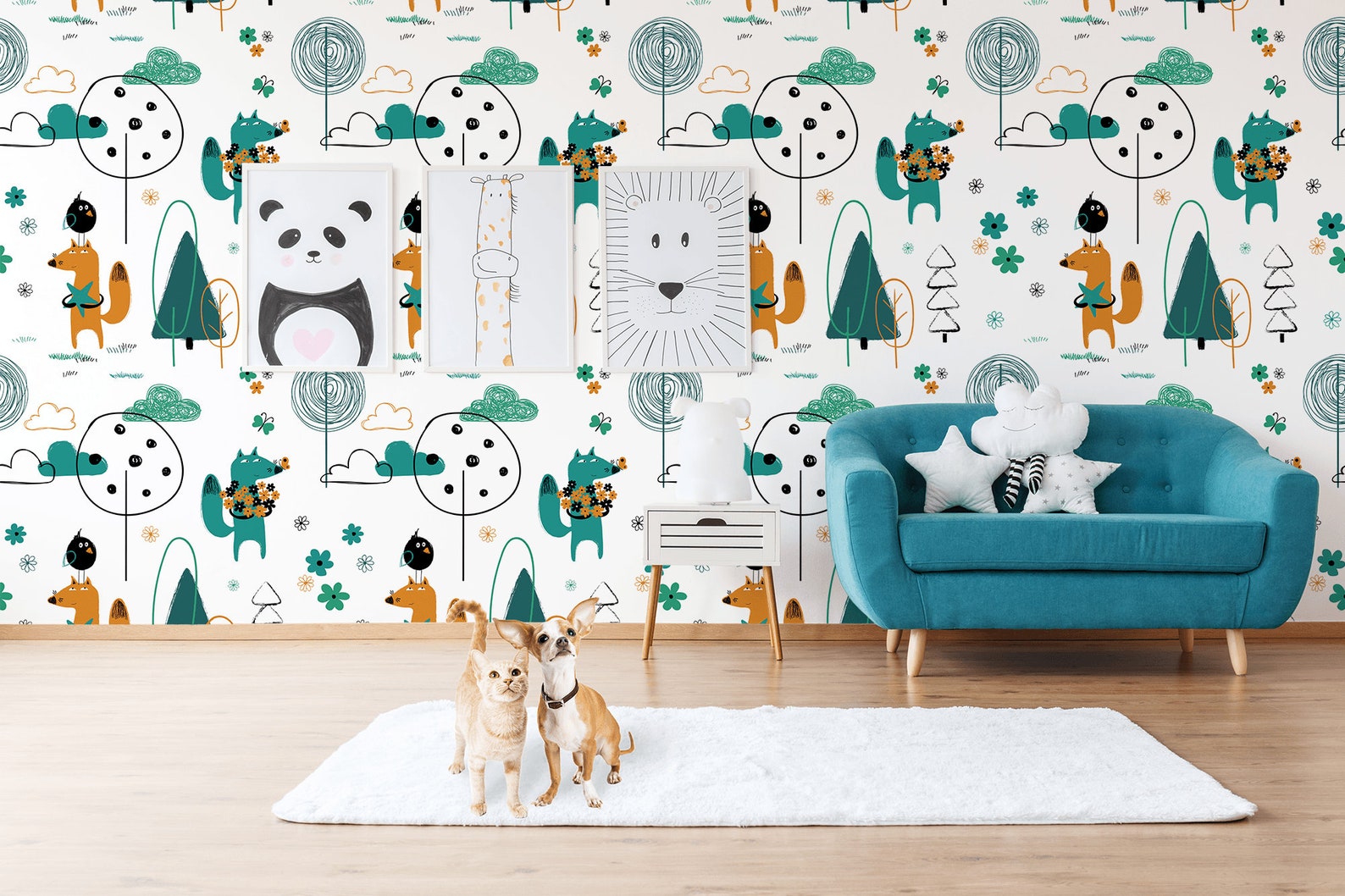 Kids Wallpaper With Funny Fox Peel and Stick Kids Wall | Etsy