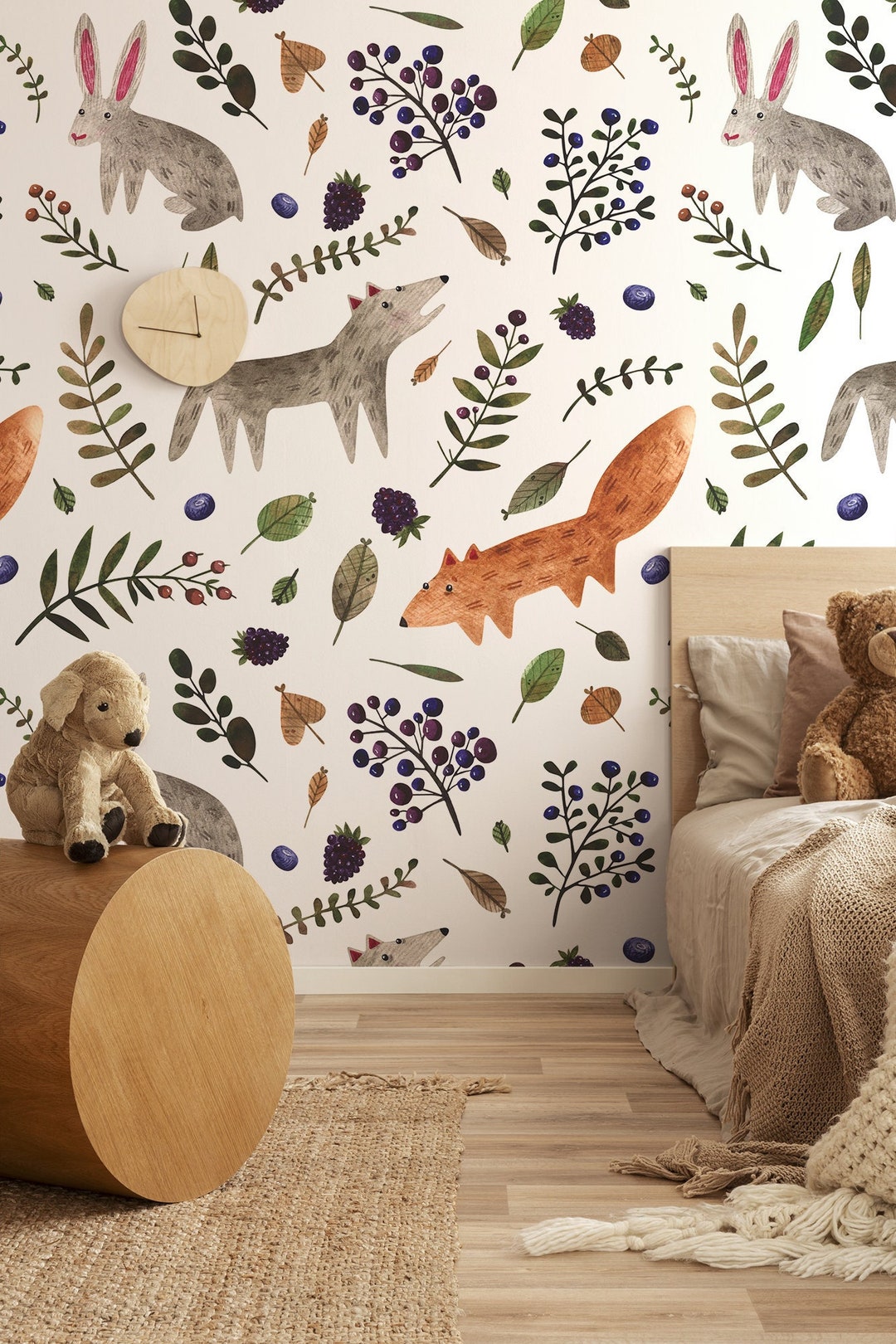 Woodland Forest Wallpaper, Kids Nursery Wallpaper, Removable Wallpaper ...