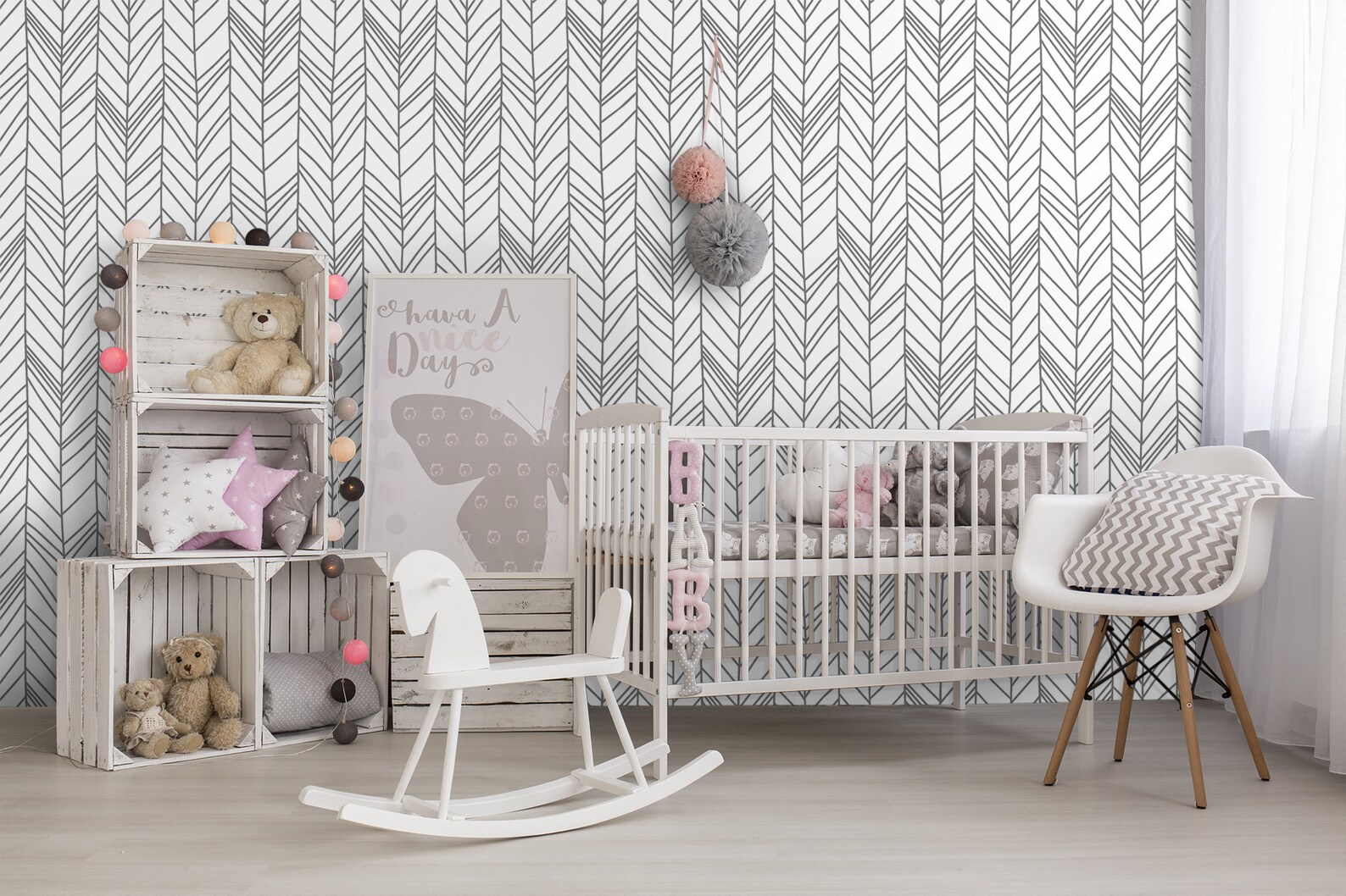 Herringbone Nursery Wallpaper Minimalistic Kids Wallpaper Etsy