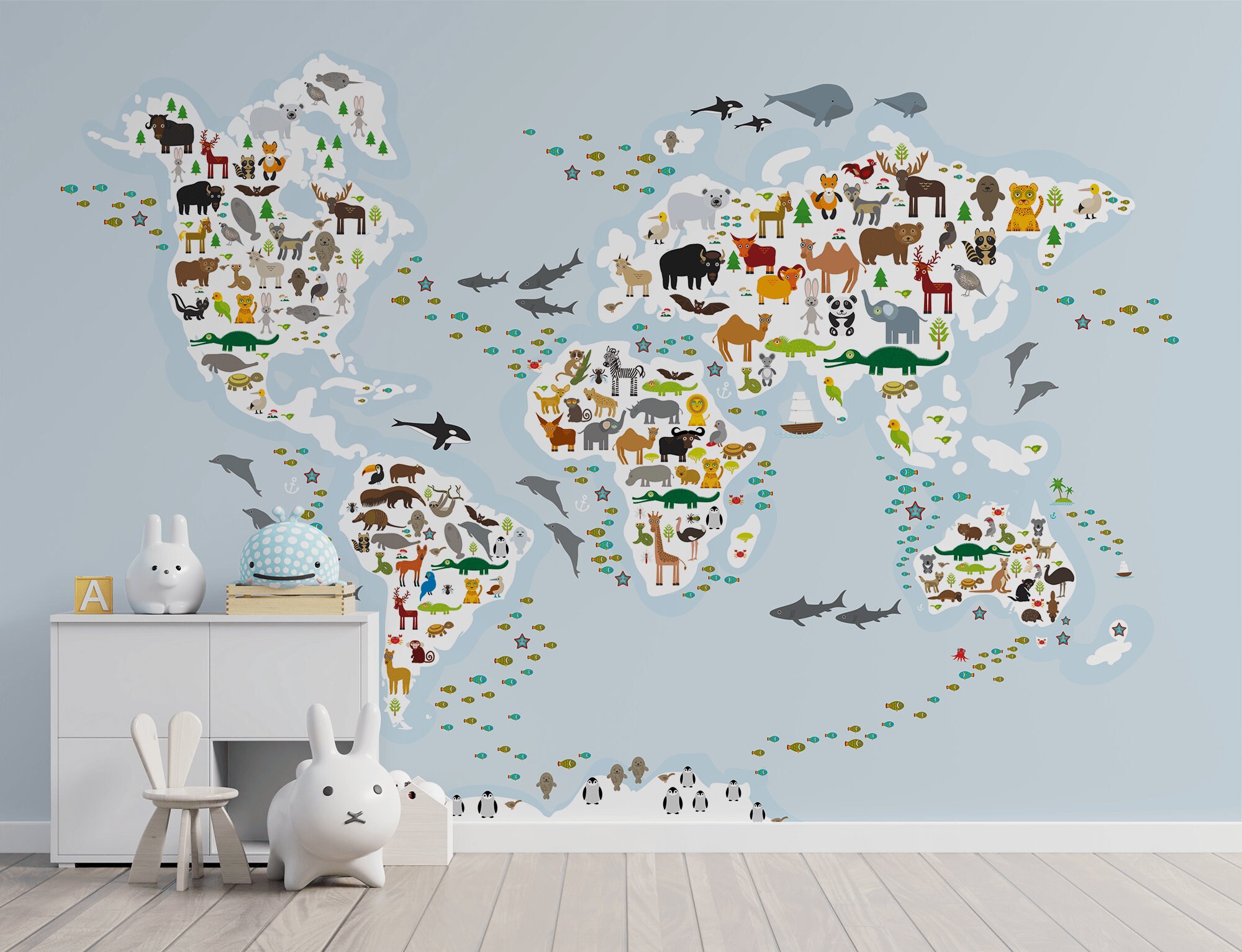 Kids Wallpaper World Map Self Adhesive Nursery Wallpaper Etsy