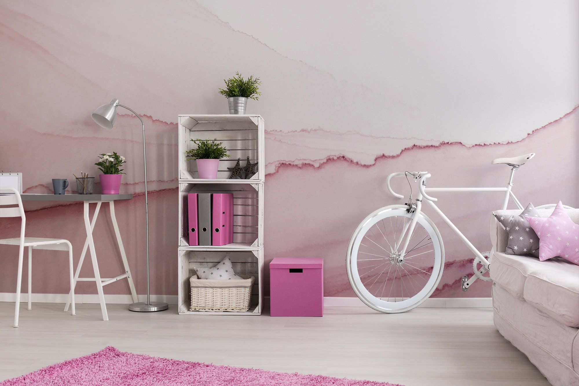 Watercolor Pink Marble Wall Mural, Peel and Stick Removable Wallpaper ...