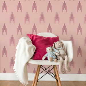 Girls room geometric wallpaper, peel and stick wall mural, abstract pattern, removable kids wallpaper, home decor
