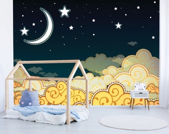 Dark Night Sky Removable Wallpaper Kids Room Peel and Stick Nursery ...