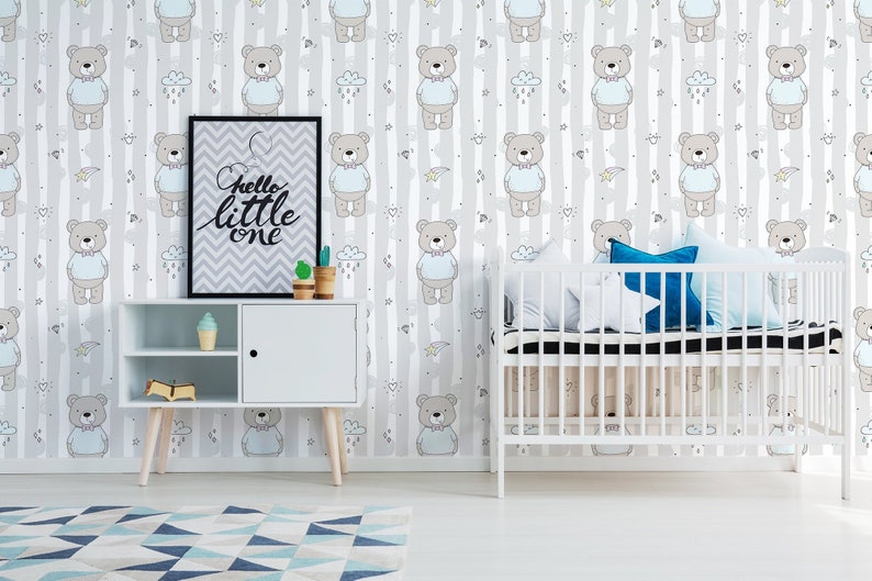 Teddy Bear Removable Wallpaper Nursery Wallpaper Self | Etsy