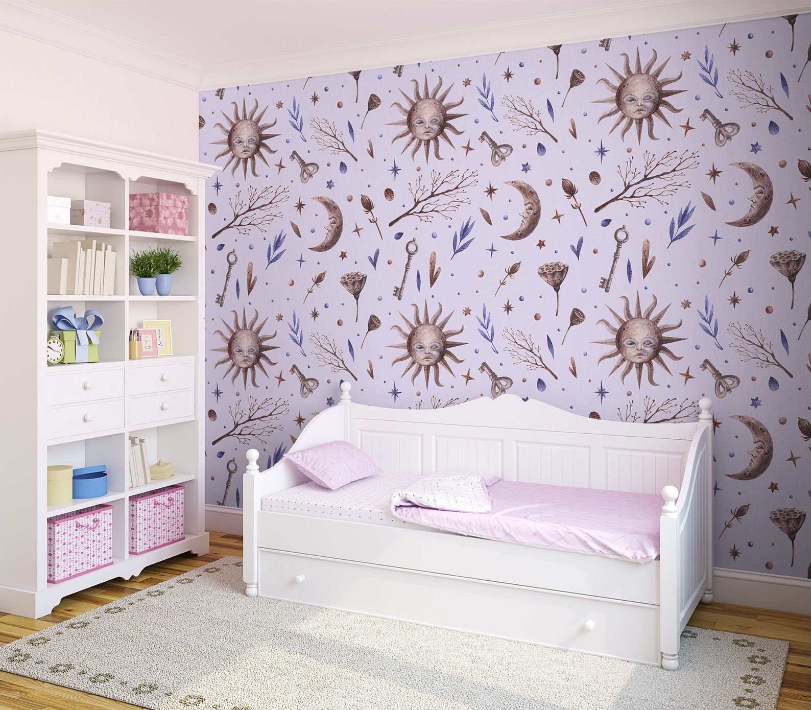 Kids Wallpaper, Astrology Symbols, Sun and Moon Wallpaper, Nursery Wall ...