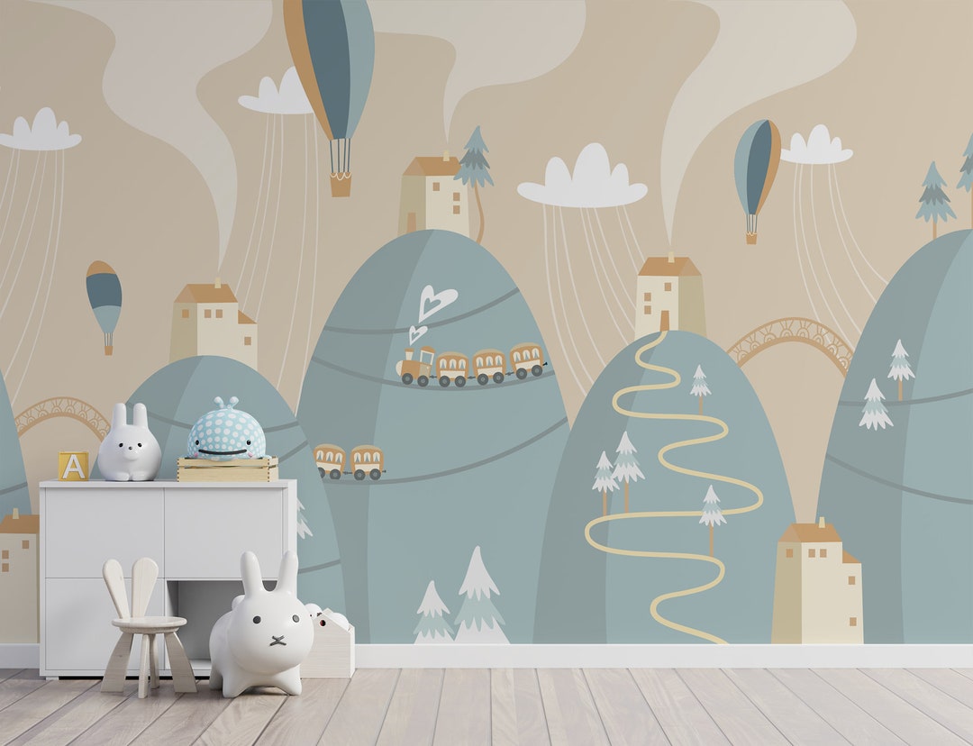 Kids Wall Mural Mountain Nursery Mural, Peel and Stick Self Adhesive ...