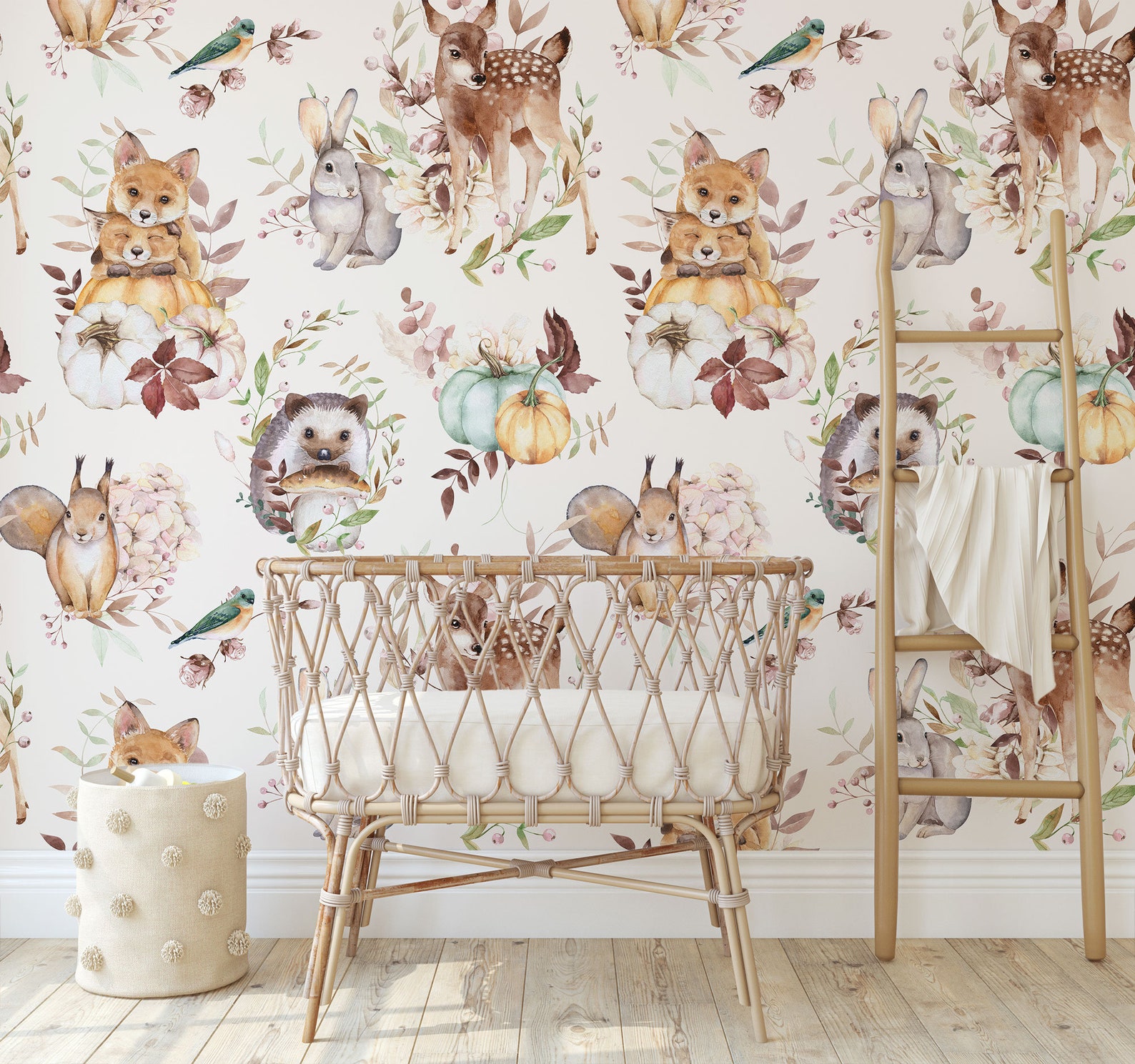 Forest Animals Wallpaper, Kids Nursery Wallpaper, Watercolor Wall Mural ...