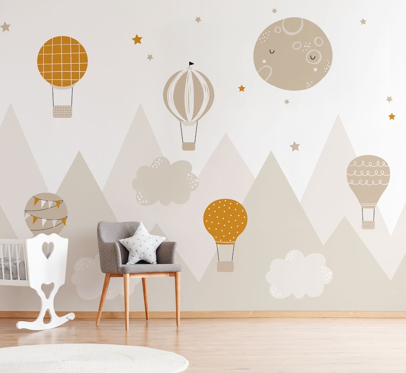 Kids Mountains Wall Mural Hot Air Balloons Nursery Wallpaper - Etsy