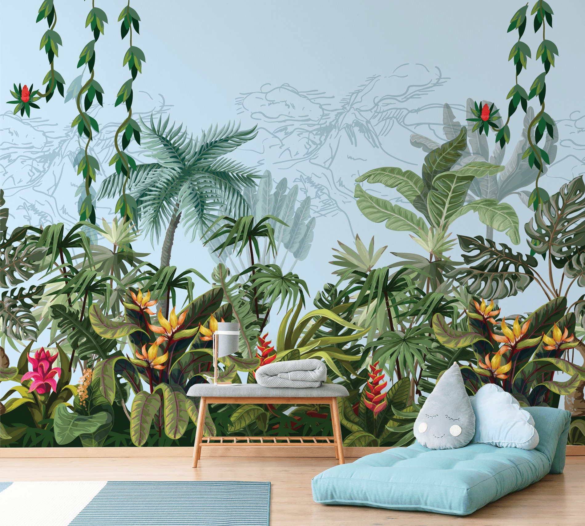 Jungle Wallpaper for Nursery, Peel and Stick Wall Mural, Kids Removable ...