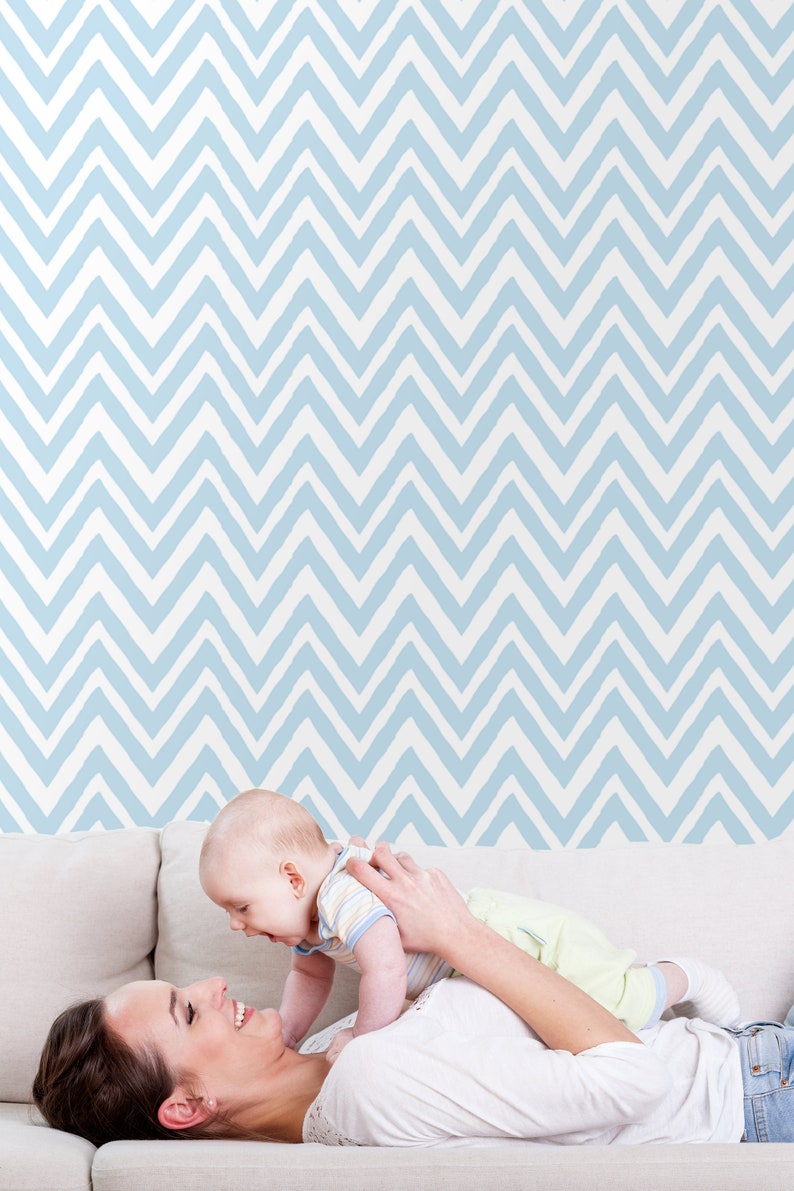 Blue Chevron Removable Wallpaper Peel and Stick Wall Mural | Etsy