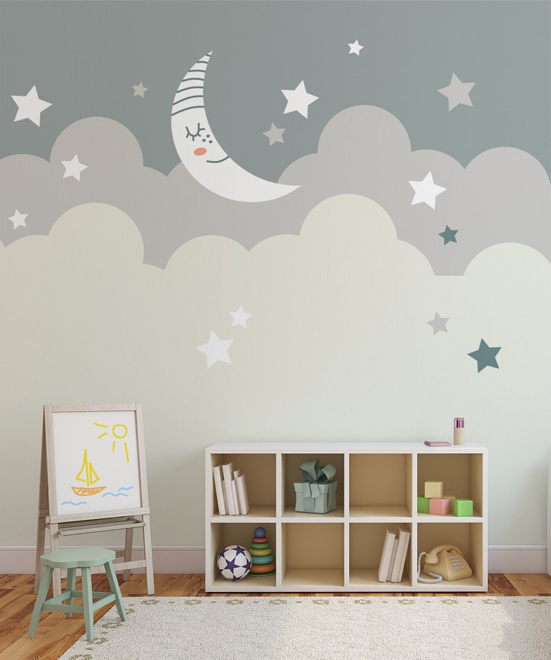 Moon Sky Kids Wallpaper Mural Peel and Stick Self Adhesive - Etsy